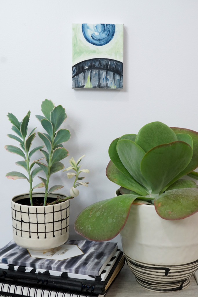tiny painting with succulents and handmade ceramic planters