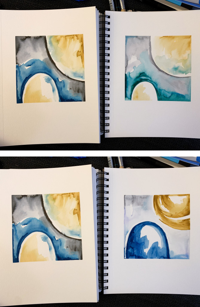 abstract watercolor sketches in sketchbook