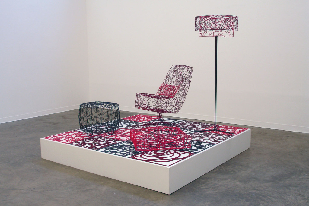 living room - sculptural installation in powder coated welded wire by megan auman