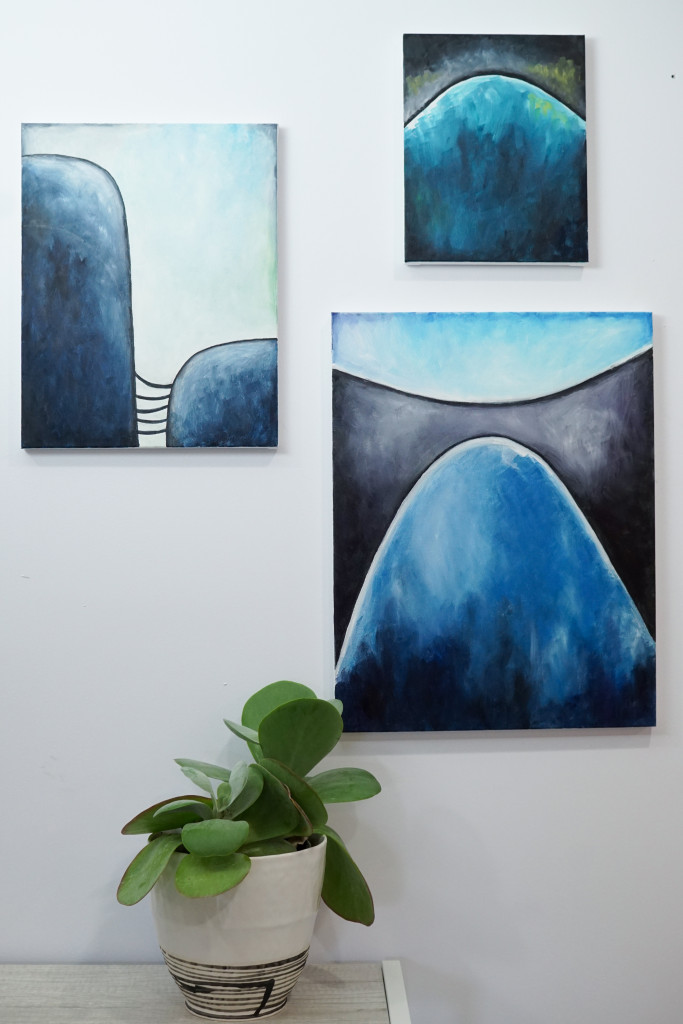 Original paintings by Megan Auman - bold graphic modern art for small spaces that explores the tension between connection and isolation 
