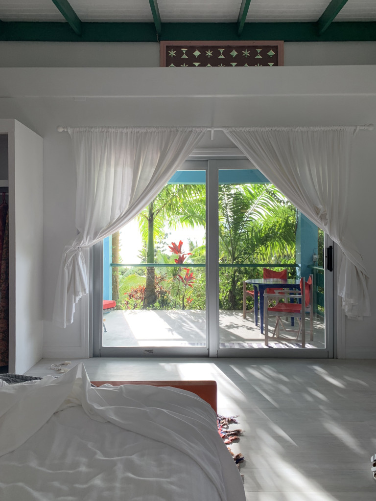 modern bohemian bedroom at Golden Rock Inn Nevis, West Indies, Caribbean