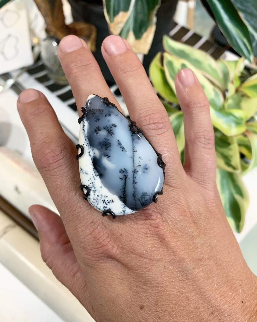 one of a kind black and white gemstone statement ring