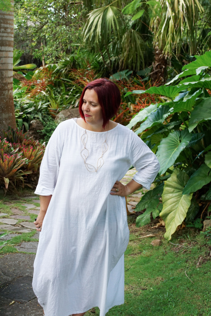 artist and metalsmith Megan Auman in the gardens of Golden Rock Inn Nevis, West Indies
