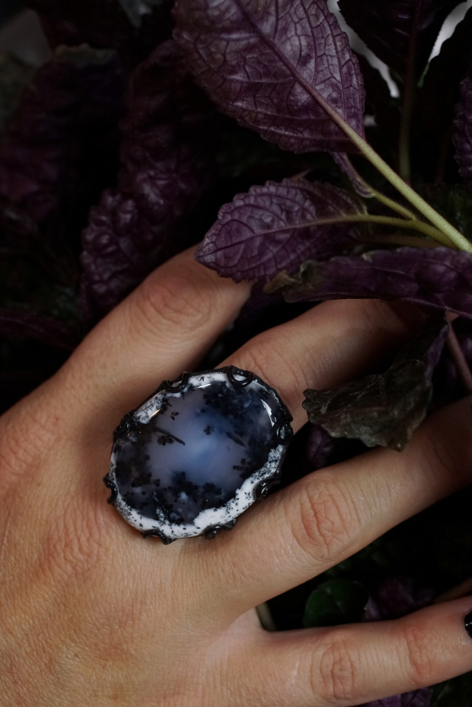 one of a kind black and white gemstone statement ring