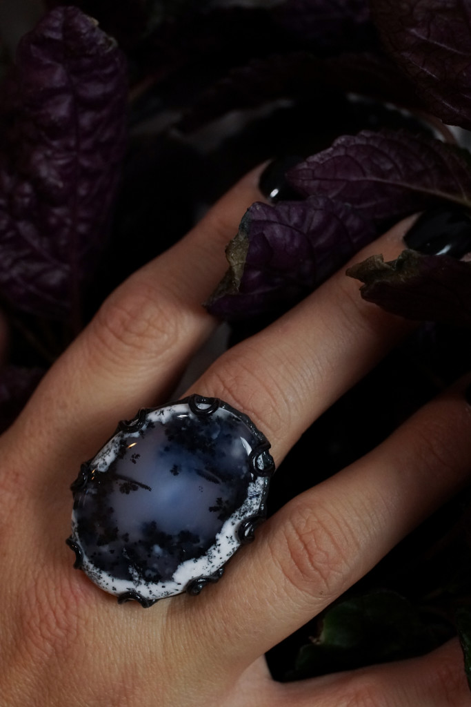 one of a kind black and white gemstone statement ring