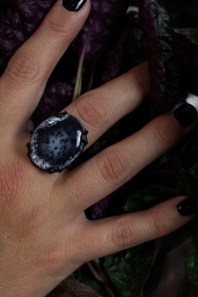 one of a kind black and white gemstone statement ring