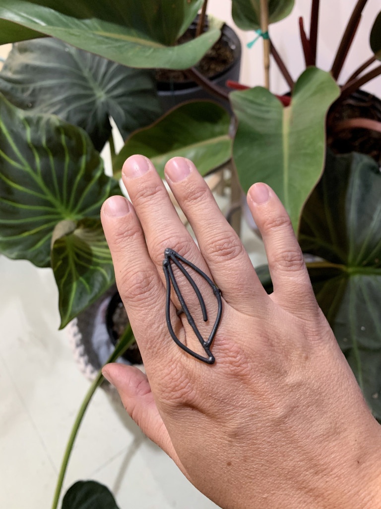 unique statement ring and tropical houseplants