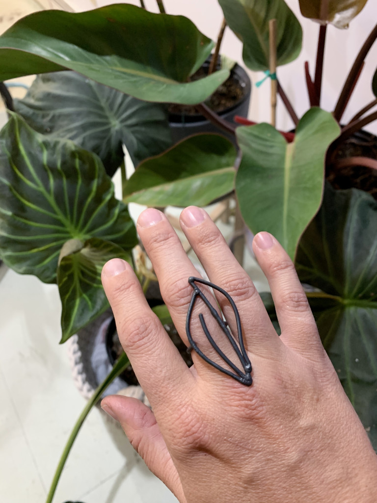 unique statement ring and tropical houseplants