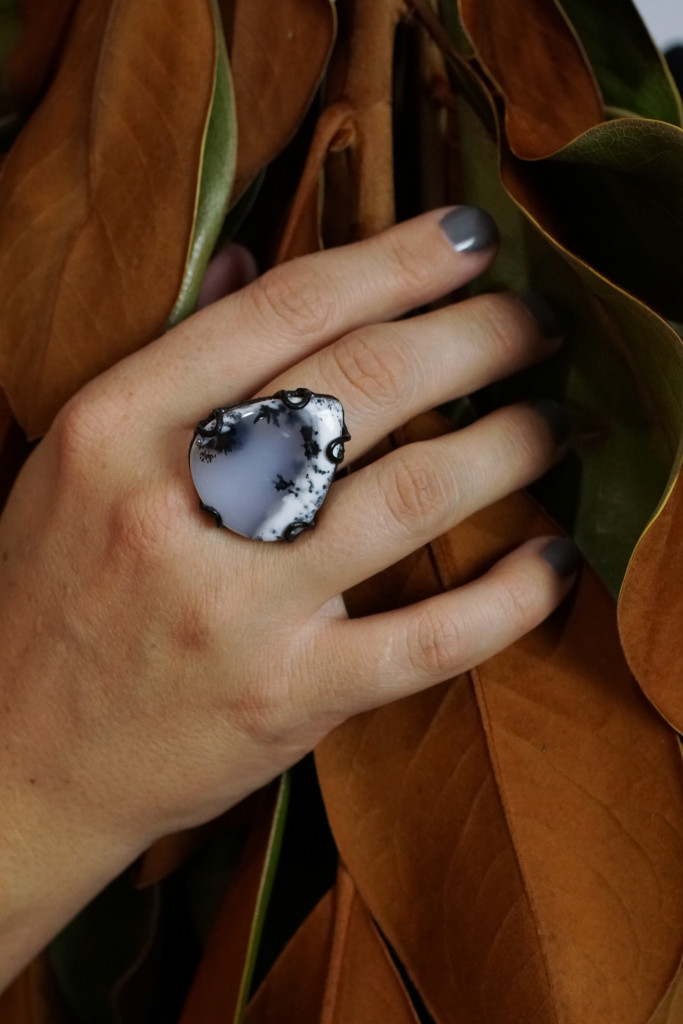 winter foliage photography inspiration with one of a kind stone and metal statement ring