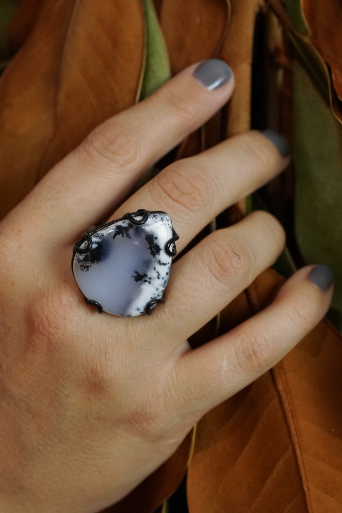 winter foliage photography inspiration with one of a kind stone and metal statement ring