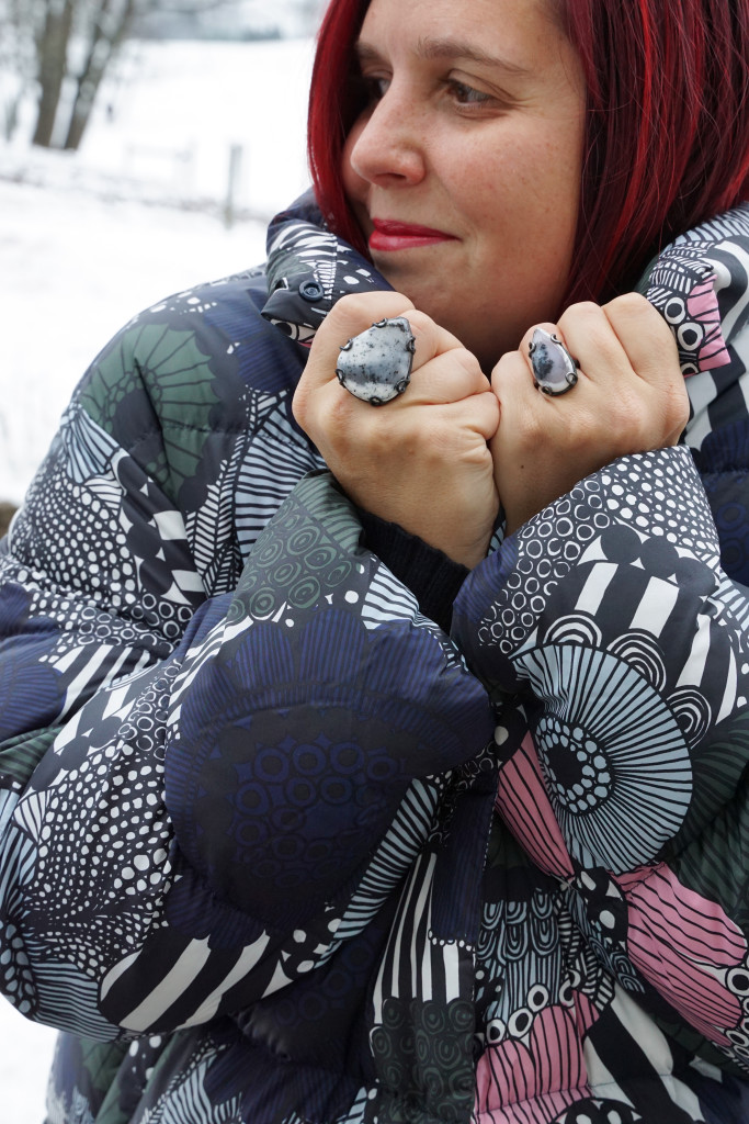 I love how well my one of a kind Contra Collection statement rings go with my new Marimekko for Uniqlo winter coat