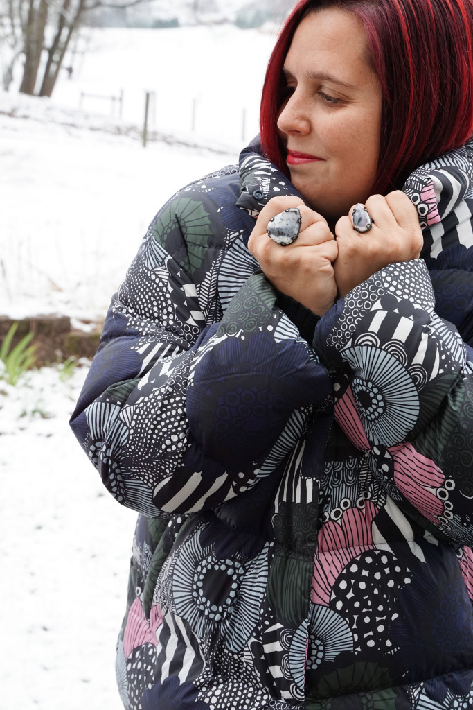 I love how well my one of a kind Contra Collection statement rings go with my new Marimekko for Uniqlo winter coat