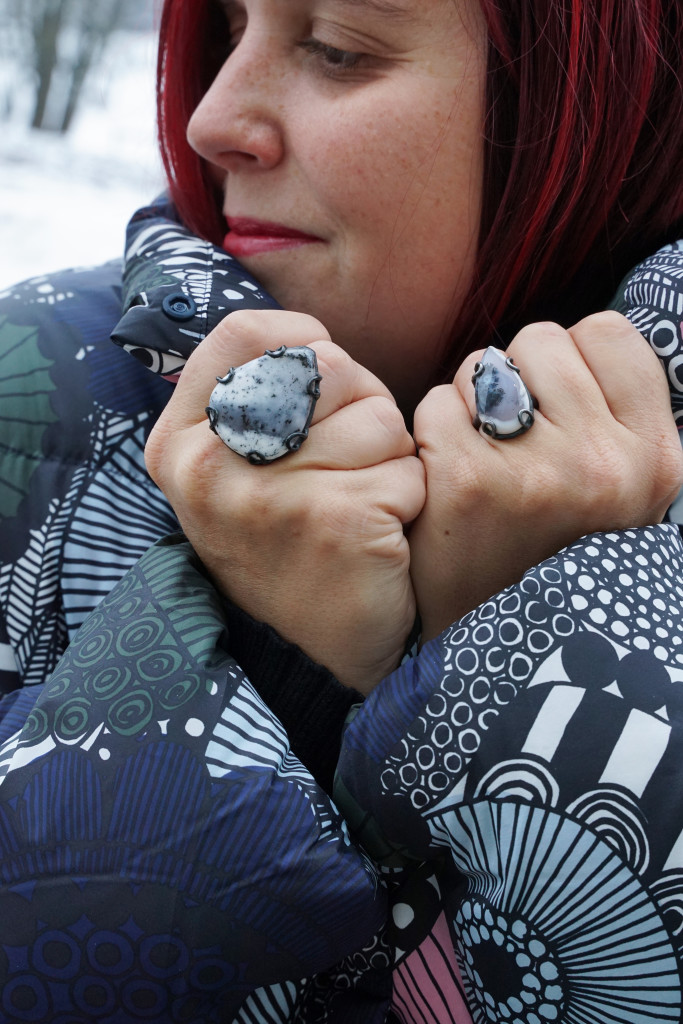 I love how well my one of a kind Contra Collection statement rings go with my new Marimekko for Uniqlo winter coat