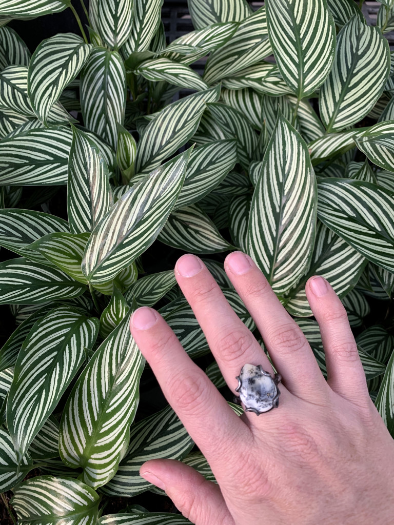 calathea leaves and one of a kind handmade statement ring