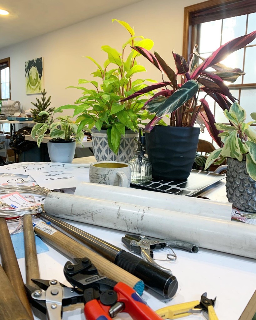 houseplants in jewelry metalsmithing studio