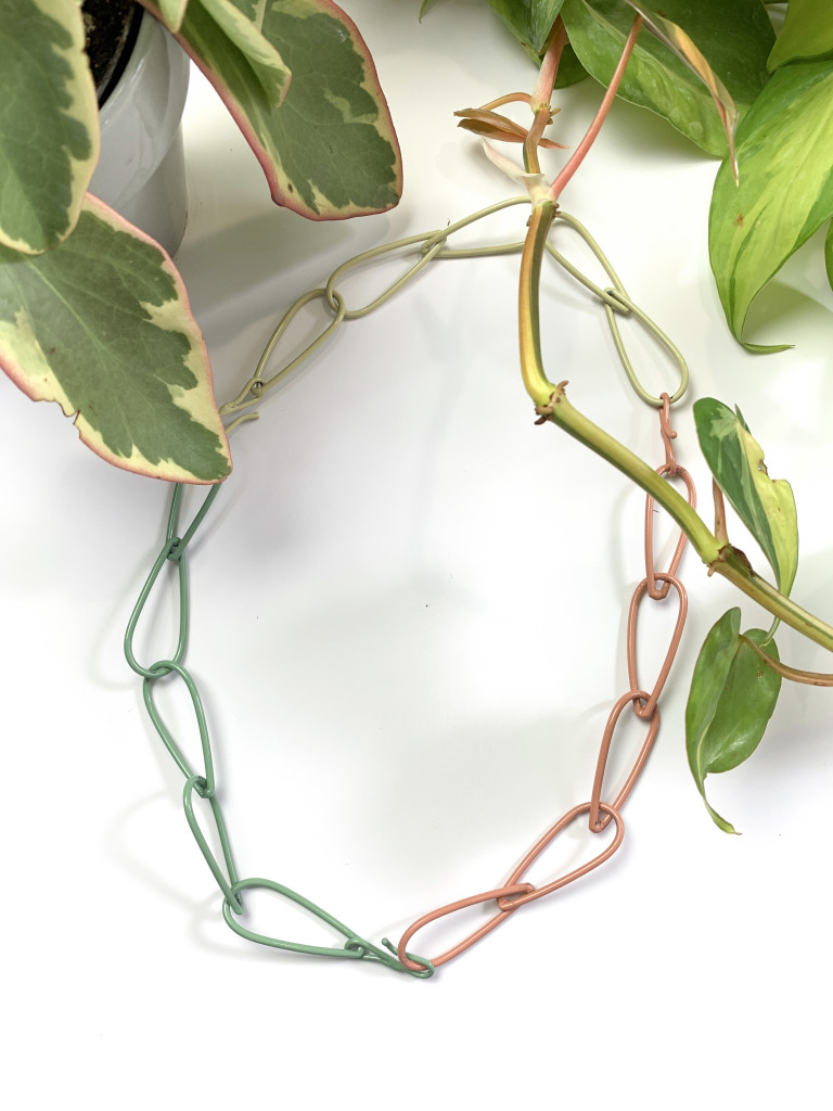 modern jewelry - colorful chain necklace with peperomia and phildendron brasil