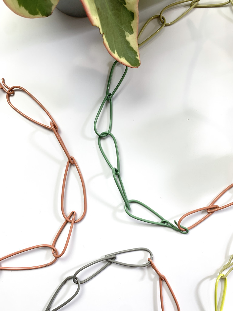 modern jewelry - colorful chain necklace with peperomia and phildendron brasil