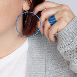 blue circle earrings and stacking rings