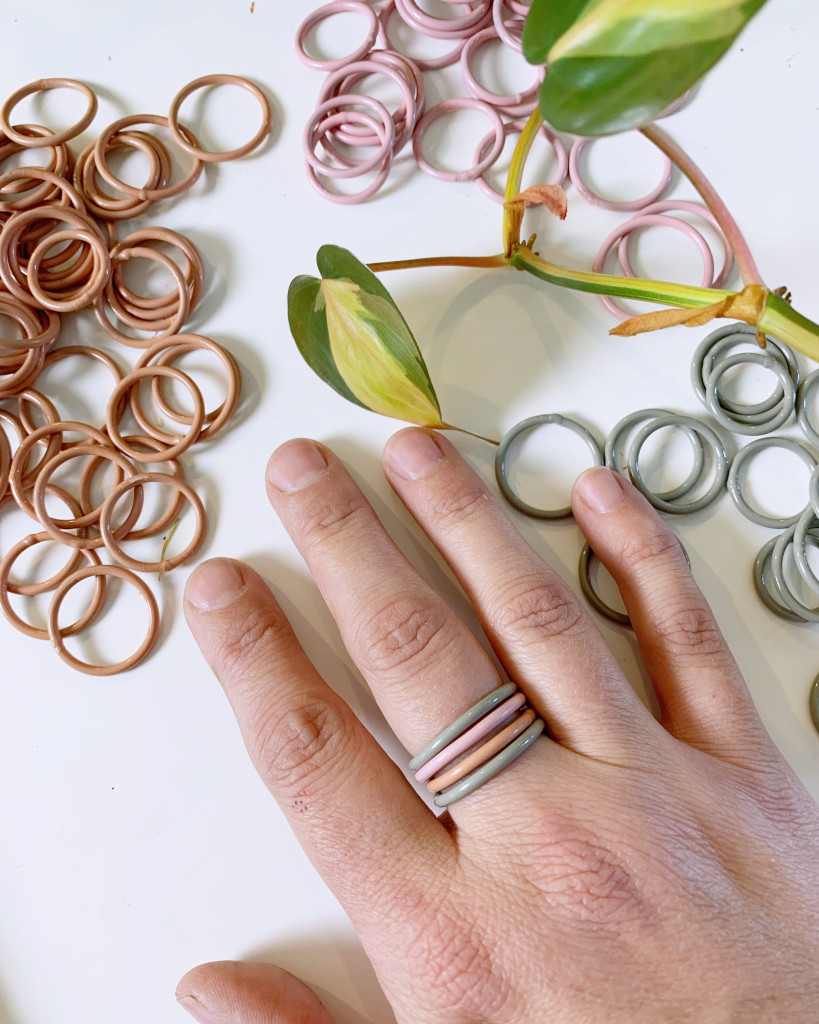 colorful stacking rings - pink and gray rings, colorful jewelry