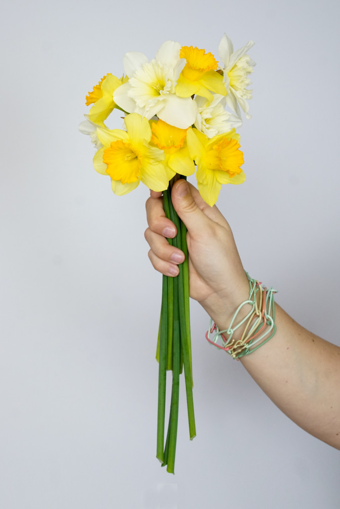 modern colorful bracelets and daffodil