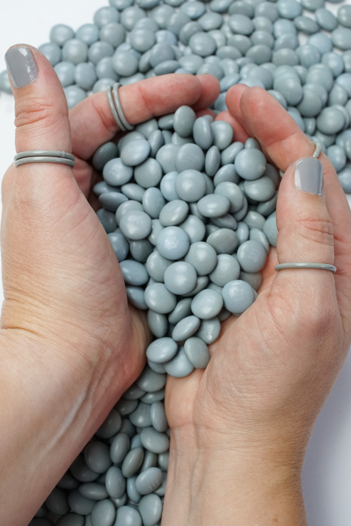 grey stacking rings with grey m&ms