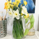 daffodils in the studio (and new bracelets on my wrist!)
