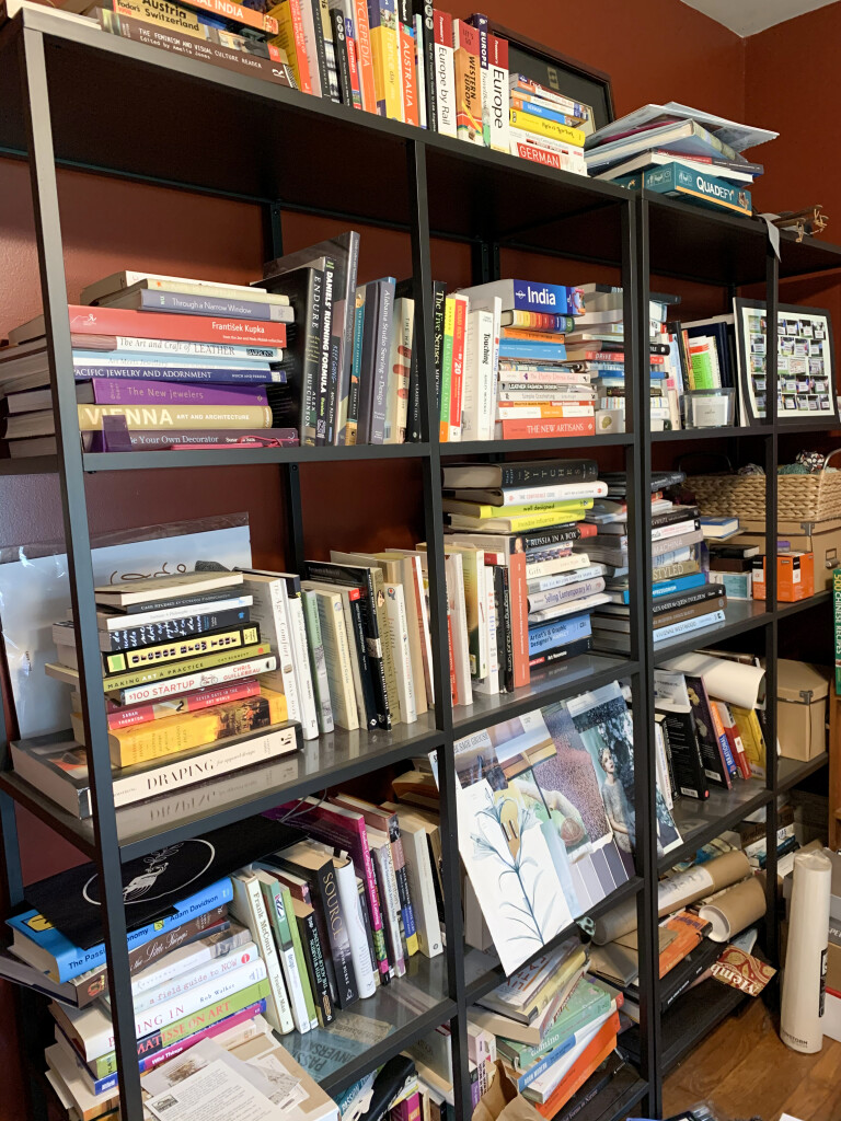 bookshelves of artist, designer, metalsmith, teacher, and entrepreneur Megan Auman 
