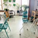 scenes from my studio (with chairs, plants, and colorful jewelry)