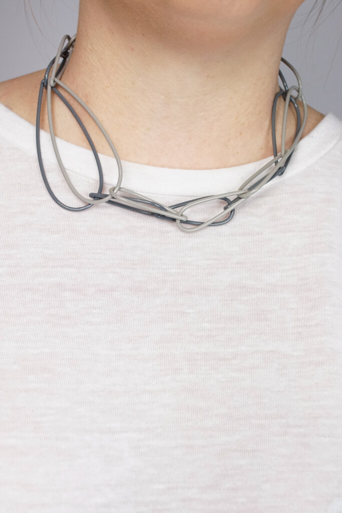 layered gray chunky chain necklaces by designer and metalsmith Megan Auman