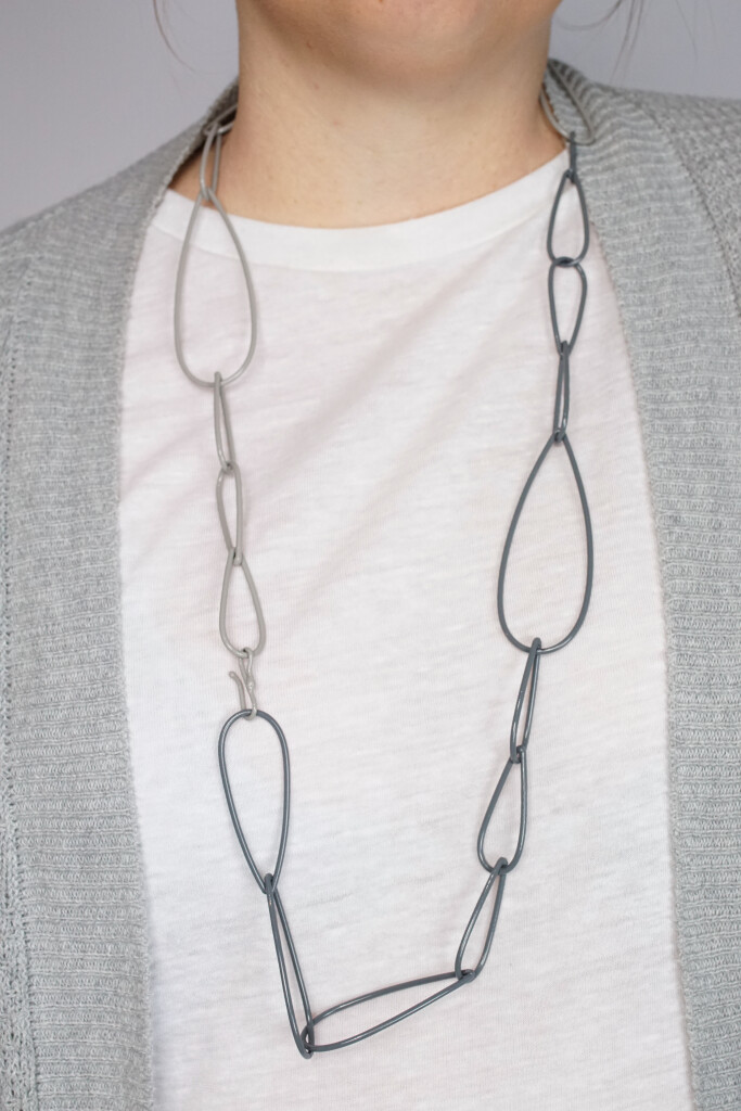 work from home style: layered gray chunky chain necklaces by designer and metalsmith Megan Auman