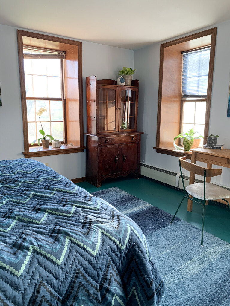 guest bedroom makeover with painted floor