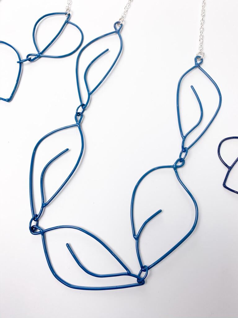 art jewelry statement necklace inspired by Matisse in azure blue