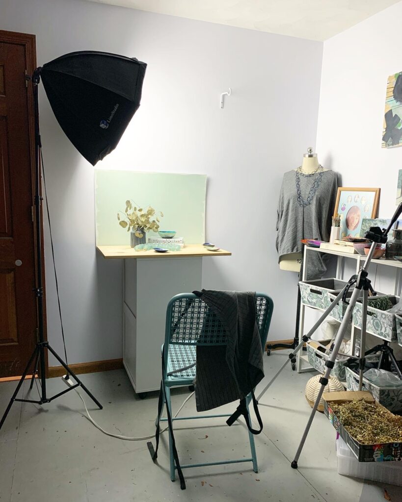 behind the scenes photo set-up - handmade decor in art studio