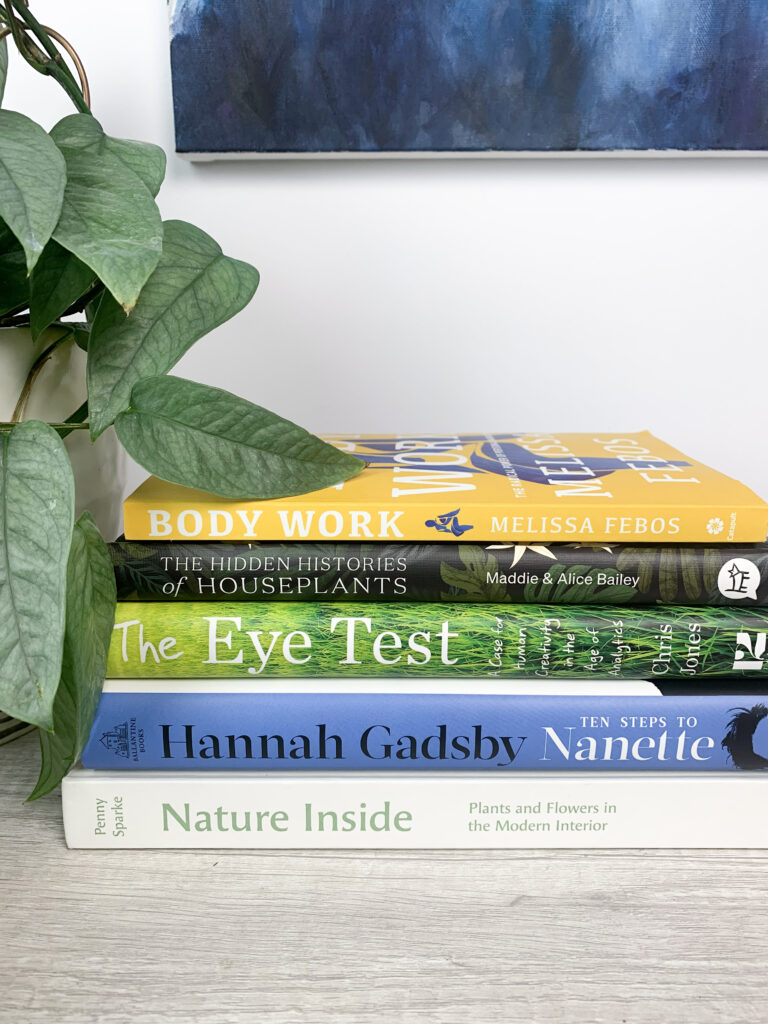 books on houseplants, creativity, and the body
